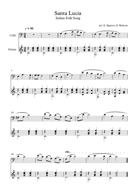 Santa Lucia, Italian Folk Song, For Cello & Guitar