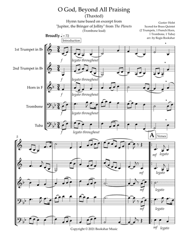 O God, Beyond All Praising (Thaxted) (Bb) (Brass Quintet - 2 Trp, 1 Hrn, 1 Trb, 1 Tuba) (Trombone le (arr. Regis Bookshar)