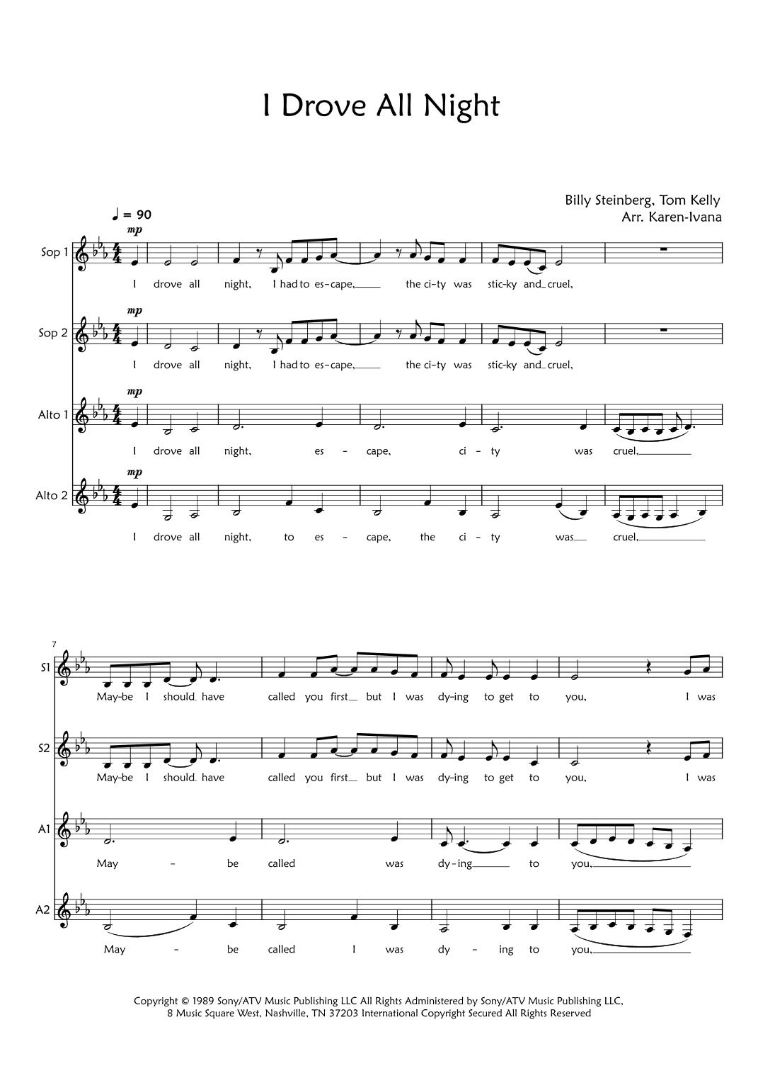 I Drove All Night (arr. Karen Ivana)