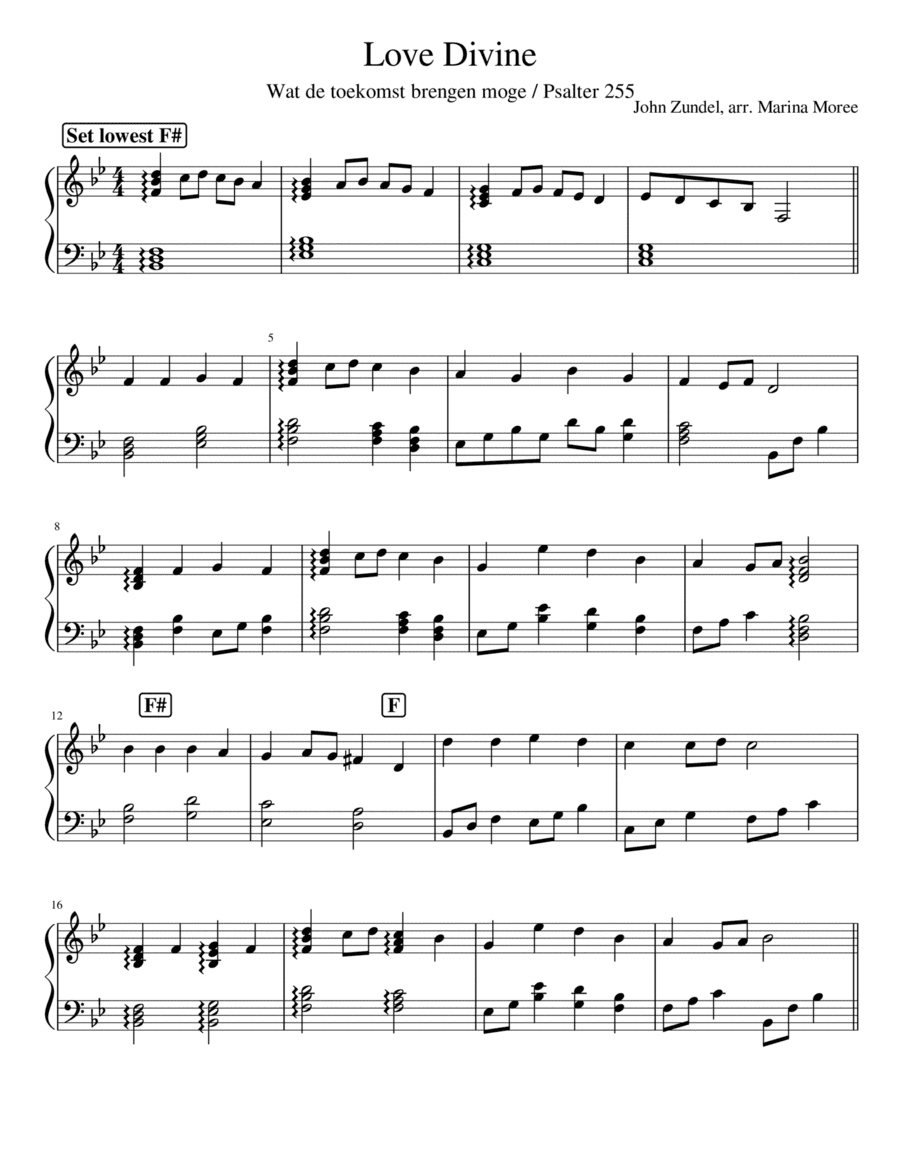 Wat de toekomst brengen moge / Love Divine, intermediate harp arrangement (arr. Marina Moree)