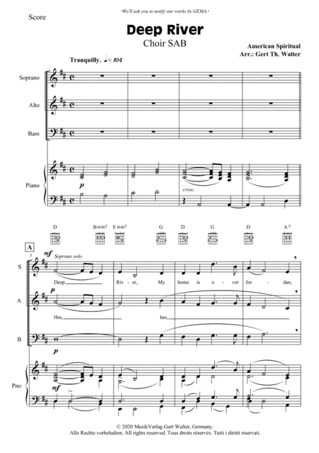 Deep River (arr. Gert Th. Walter)