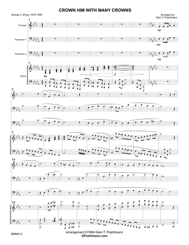CROWN HIM WITH MANY CROWNS - Brass Trio (Bb Trumpet & 2 Trombones) with Piano Accompaniment (arr. Glen Poehlmann)