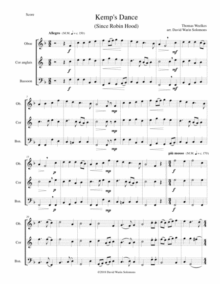 Kemp's Dance (Since Robin Hood) for double reed trio (Oboe, Cor anglais, Bassoon) (arr. David Warin Solomons)
