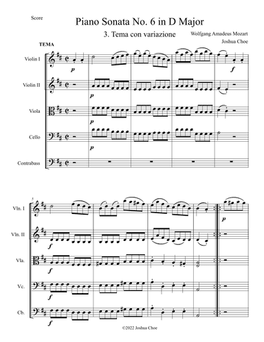 Piano Sonata No. 6 in D Major, Movement 3 (arr. Joshua Choe)