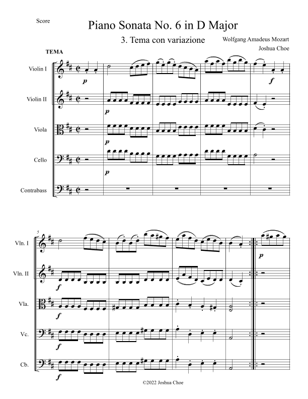Piano Sonata No. 6 in D Major, Movement 3 (arr. Joshua Choe)