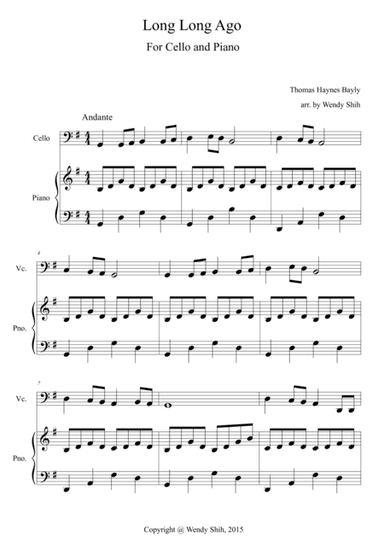 Long Long Ago Cello and Piano (arr. Wendy Shih)