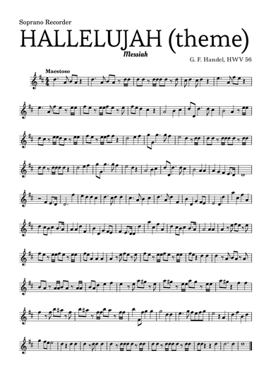 Aleluia (HALLELUJAH), of the Messiah - for Soprano Recorder and accompaniment (arr. Leyandder Trustworthy)