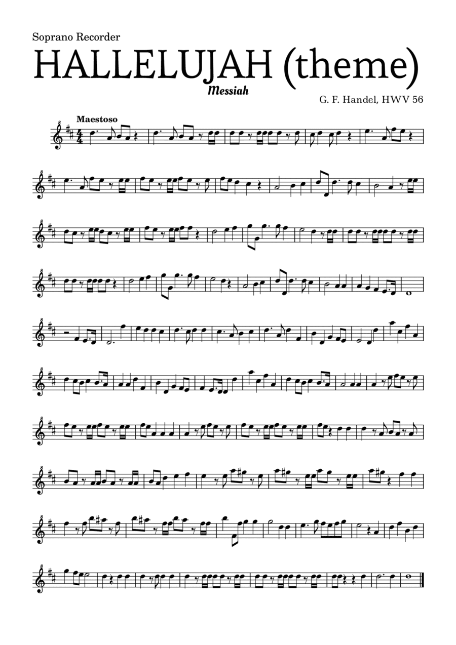 Aleluia (HALLELUJAH), of the Messiah - for Soprano Recorder and accompaniment (arr. Leyandder Trustworthy)