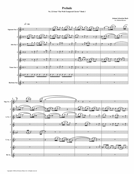 Prelude 22 from Well-Tempered Clavier, Book 1 (Saxophone Octet) (arr. Richard Byrnes)