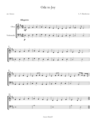 ode to joy oboe and cello for beginners arezzo sheet music engraver (arr. Arezzo Music)