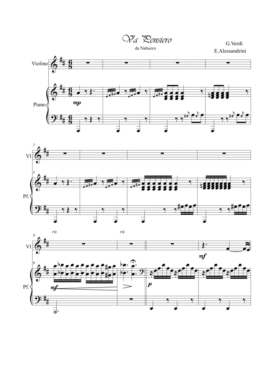 Va pensiero from Nabucco. Violin and piano (arr. Ester Alessandrini)