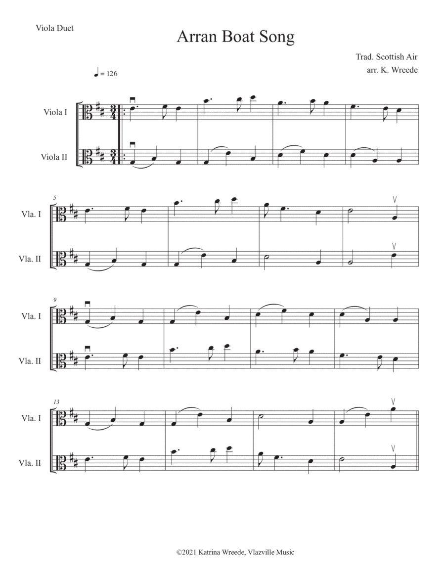 Arran Boat Song for Two Violas (arr. K. Wreede)