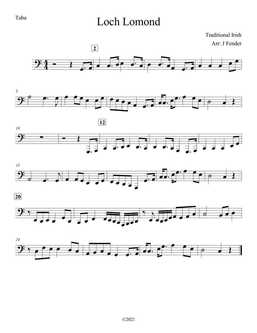 Loch Lomond (Solo Tuba with Piano Accompaniment) (arr. Jerremy Fender)