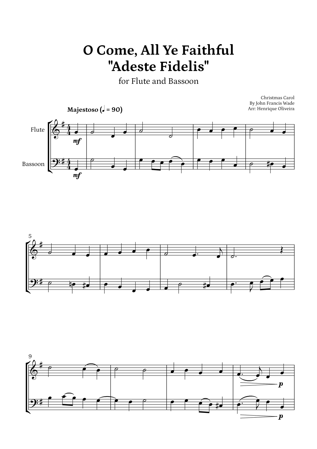 O Come, All Ye Faithful (Adeste Fidelis) - Flute and Bassoon (arr. Henrique Oliveira)