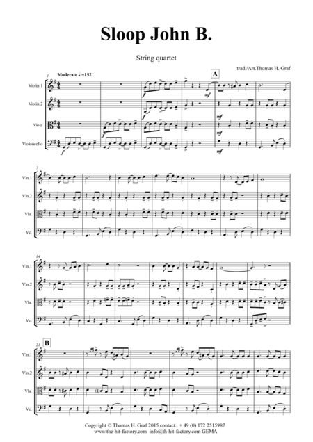 Sloop John B. - Caribian Folk Song - String Quartet (arr. Thomas H. Graf)