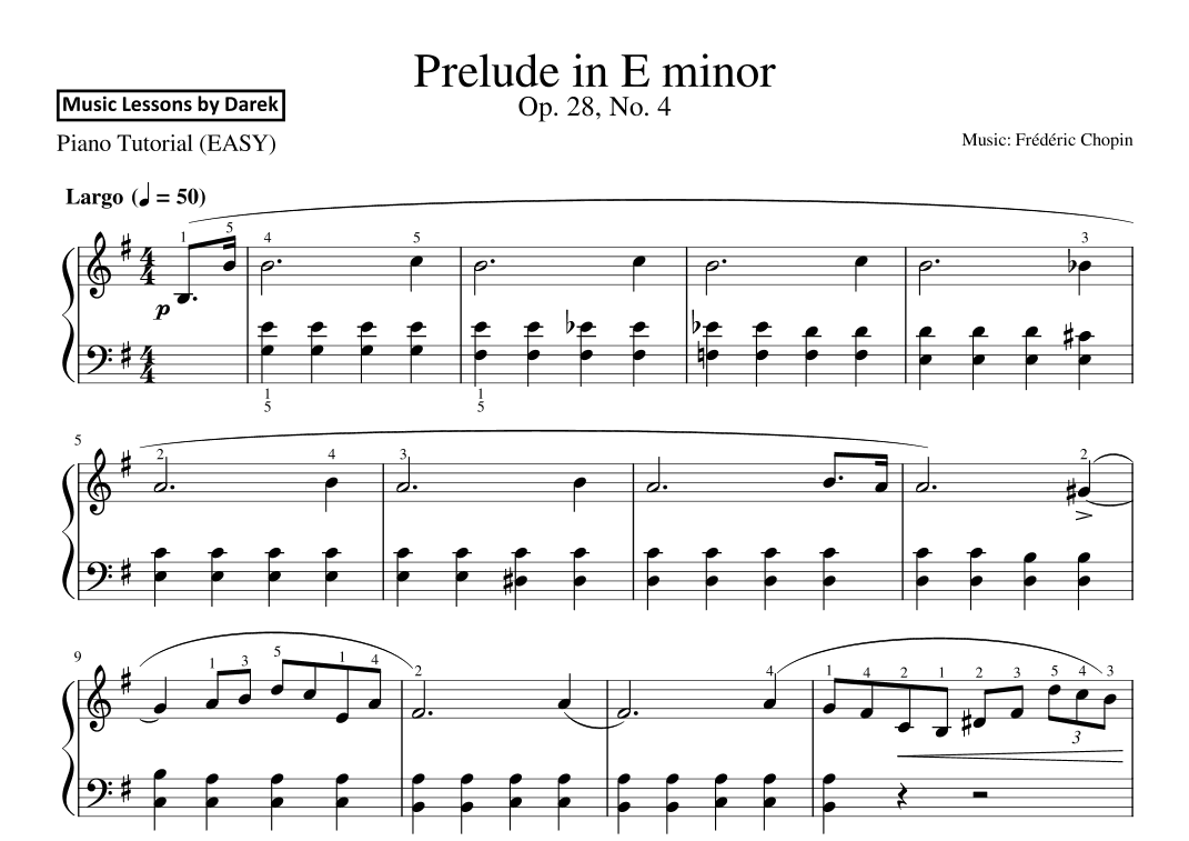 Prelude in E minor (EASY PIANO) Op. 28, No. 4 [Frédéric Chopin] (arr. Darek)