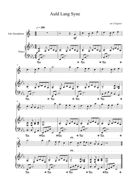 Auld Lang Syne, For Alto Saxophone & Piano