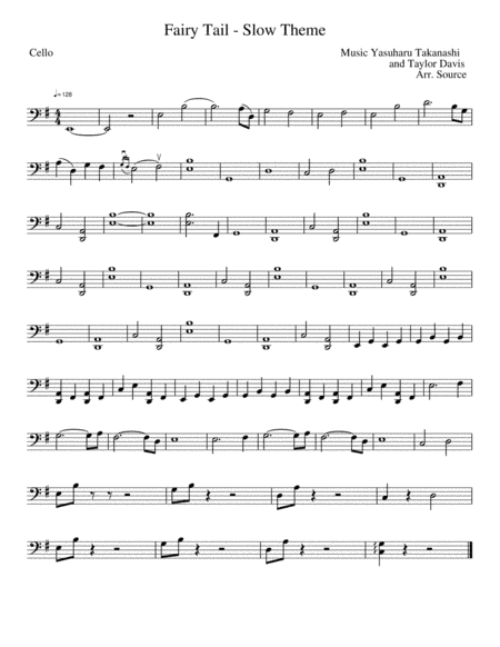 Cello part to Trio on Fairy Tail Theme from Fairy Tail