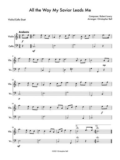 All the Way My Savior Leads Me - Easy Violin/Cello Duet (arr. Christopher Bell)