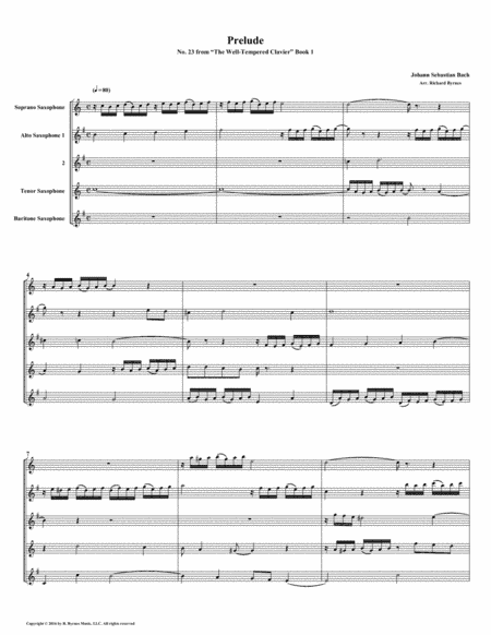 Prelude 23 from Well-Tempered Clavier, Book 1 (Saxophone Quintet) (arr. Richard Byrnes)