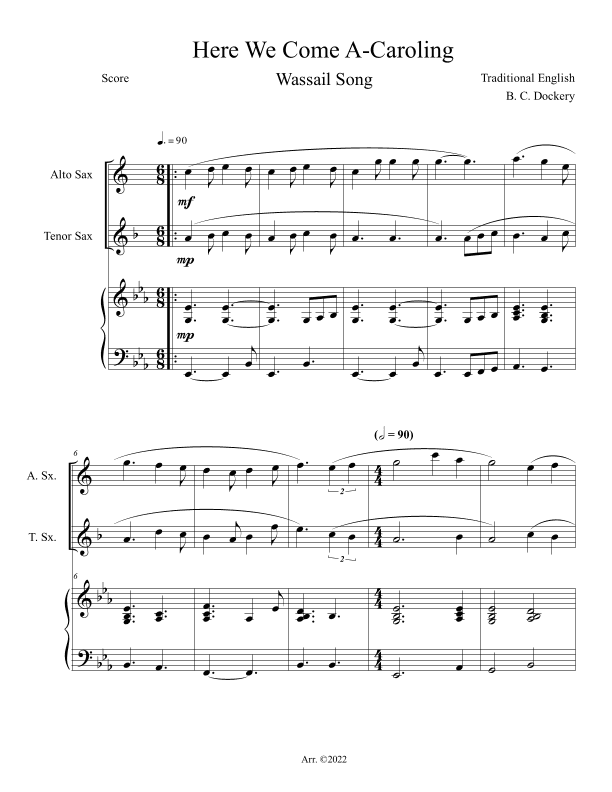 Here We Come A-Caroling (Alto and Tenor Sax Duet with Piano Accompaniment) (arr. B. C. Dockery)