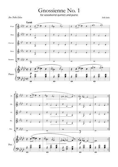 Gnossienne No. 1 – for Woodwind Quintet and Piano (arr. Pedro Cohen)