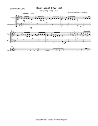 HOW GREAT THOU ART, STRING DUO Intermediate Level for violin and cello (arr. Sherry Lewis)