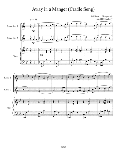 Away in a Manger (Cradle Song) for tenor sax duet with piano accompaniment (arr. B C Dockery)