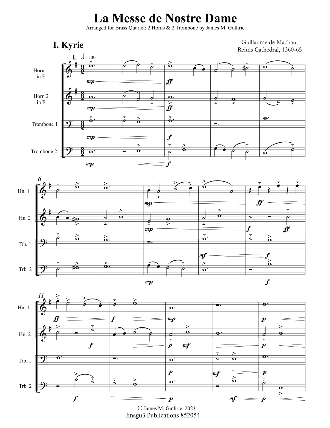 Machaut: La Messe de Nostre Dame for 2 Horns & 2 Trombones (arr. James M. Guthrie)