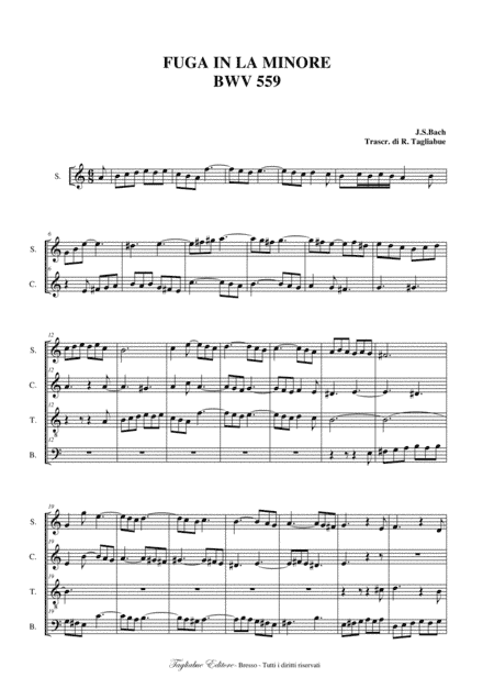FUGA IN A MIN. - BWV 559 - J.S.Bach - Arr. for SATB Choir in vocalization (arr. R.Tagliabue)