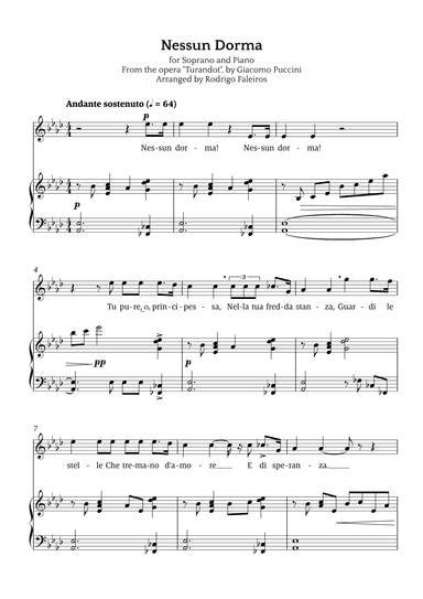 Nessun Dorma (for soprano and piano) (arr. Rodrigo Faleiros)