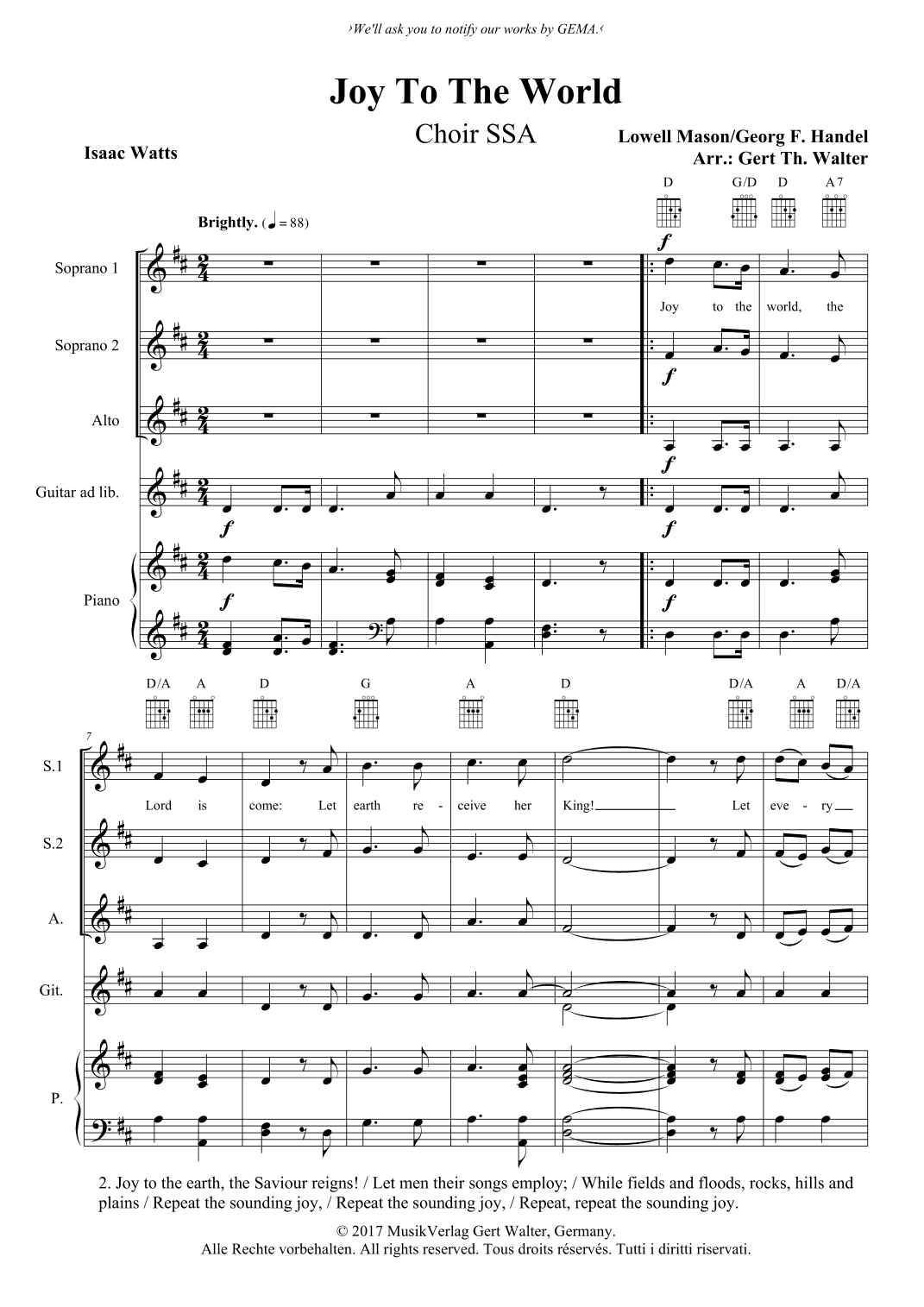 Joy To The World (arr. Gert Th. Walter)
