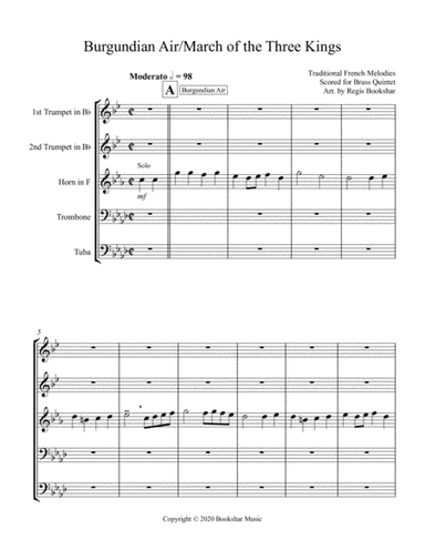 Burgundian Air/March of the Three Kings (F min) (Brass Quintet) - 2 Trp, 1 Hrn, 1 Trb, 1 Tuba) (arr. Regis Bookshar)
