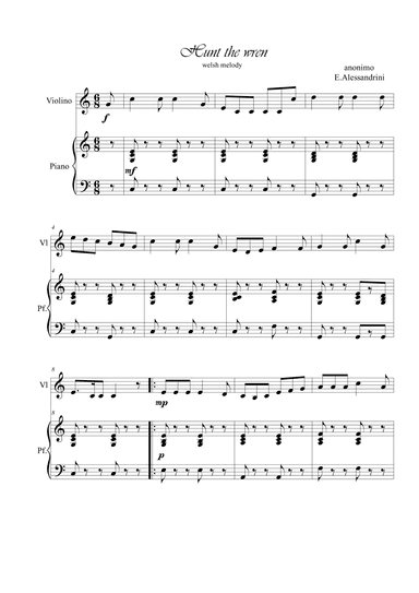 Hunt the wren. Violin and piano duo (arr. Ester Alessandrini)