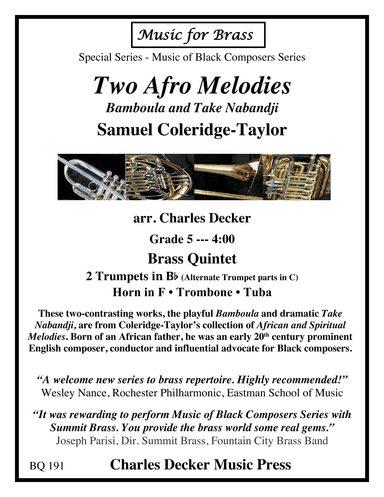 Two Afro Melodies: Bamboula and Take Nabandji for Brass Quintet (arr. Charles Decker)