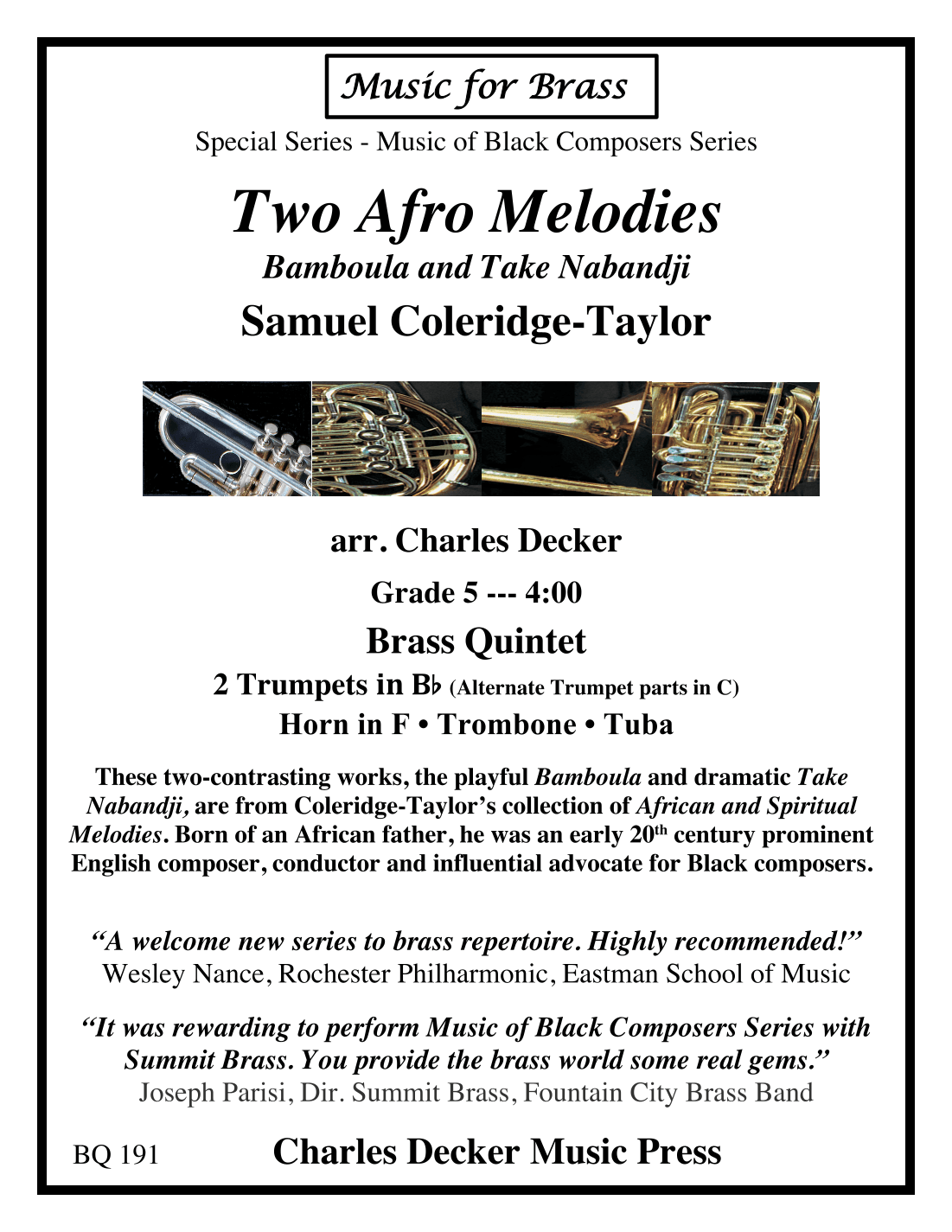 Two Afro Melodies: Bamboula and Take Nabandji for Brass Quintet (arr. Charles Decker)
