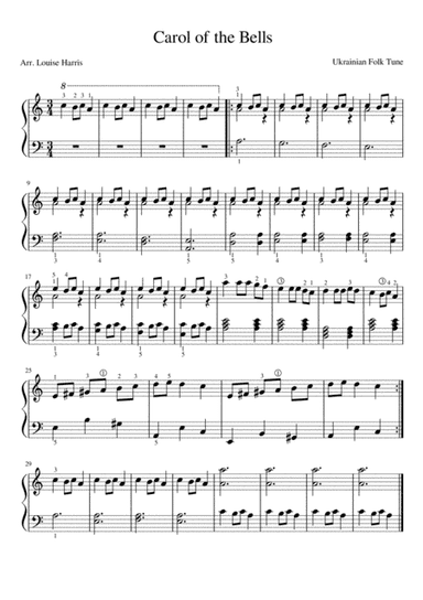 Carol of the Bells Easy Piano Solo (Grade 2) (arr. Louise Harris)