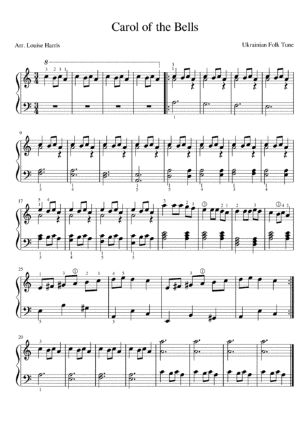 Carol of the Bells Easy Piano Solo (Grade 2) (arr. Louise Harris)
