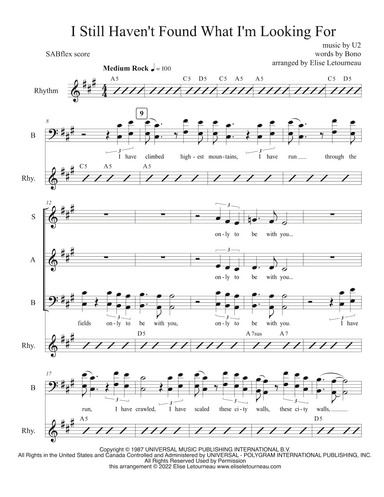 I Still Haven't Found What I'm Looking For (arr. Elise Letourneau)