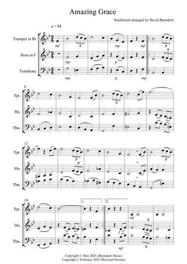 Amazing Grace for Brass Trio (arr. David Burndrett)