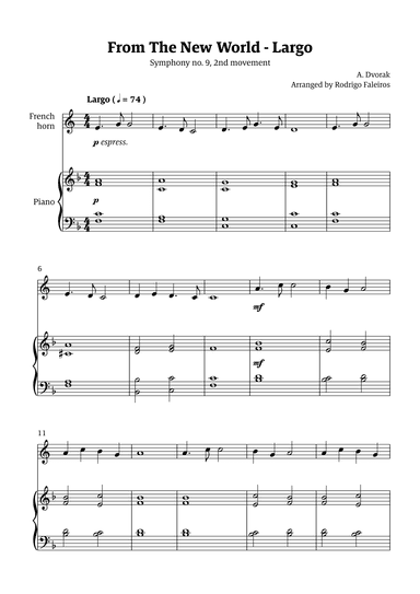 Largo (2nd movement of the Symphony no. 9 'From The New World') (arr. Rodrigo Faleiros)