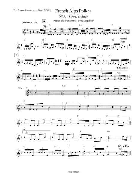 A  french fresh polka, for 3 rows diatonic accordion (F-C-G). The 5th among 12 polkas