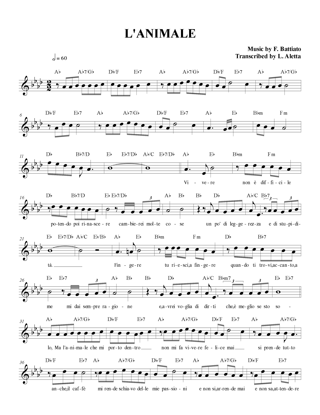 L'animale (arr. Luca Aletta)