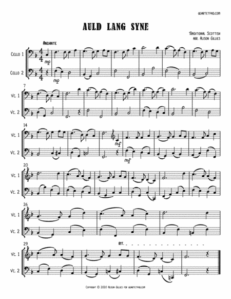 Auld Lang Syne - Cello Duet (arr. Alison Gillies)