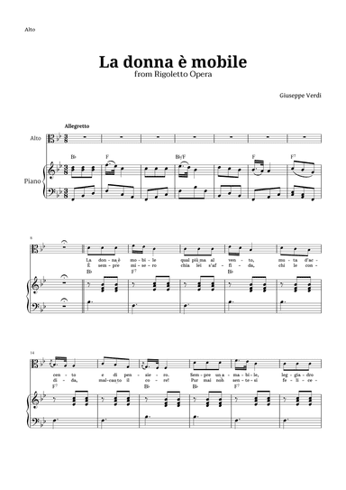 La donna è mobile in B-flat major for Contralto and Piano (arr. Langanho)