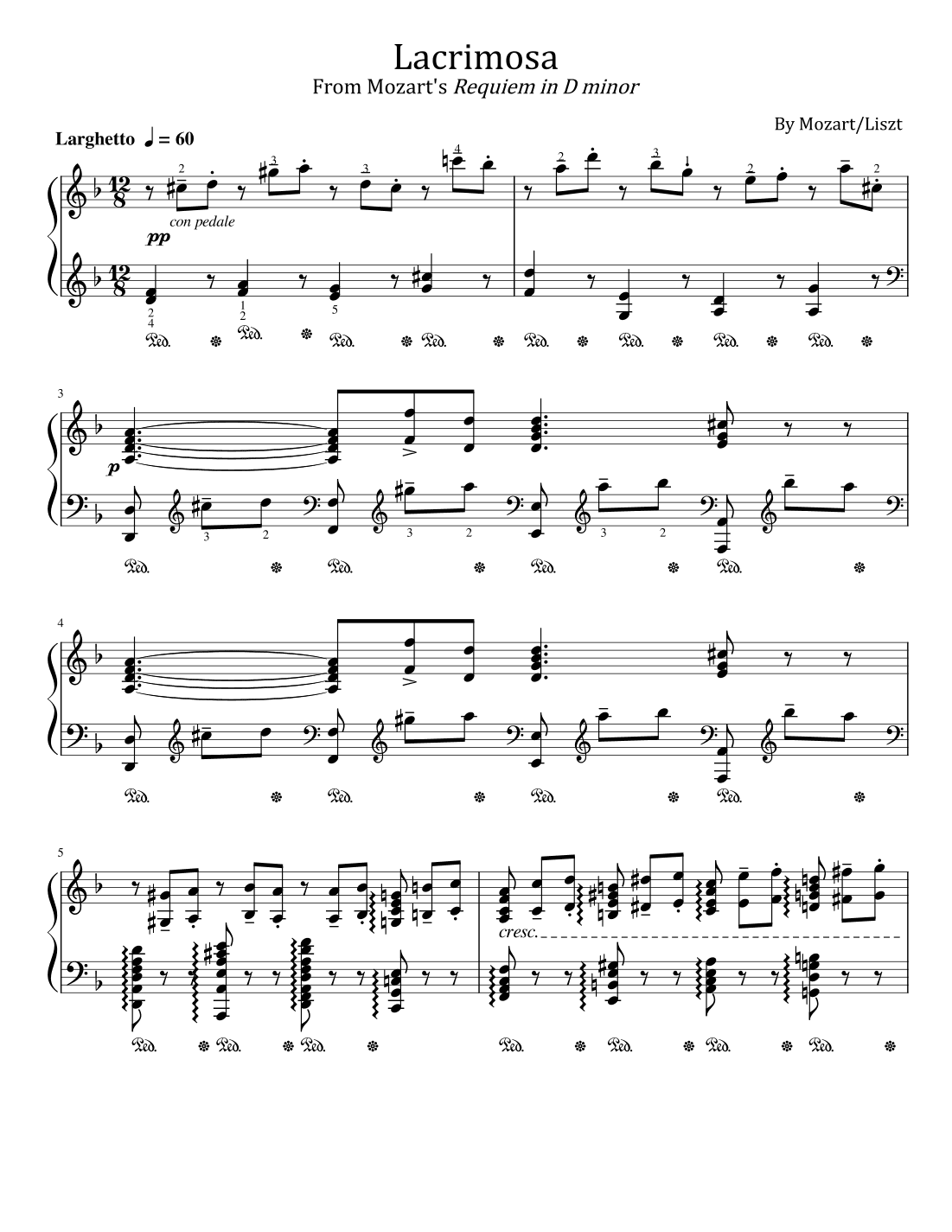 Mozarts Requiem No.2 Lacrimosa - Requiem in D minor, K.626 Liszt Arr. S.550 - For Piano Solo (arr. poon)
