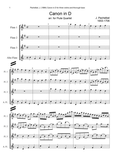 J. Pachelbel - Canon in D-dur, arr. for Flute Quartet (arr. Xlomeg)