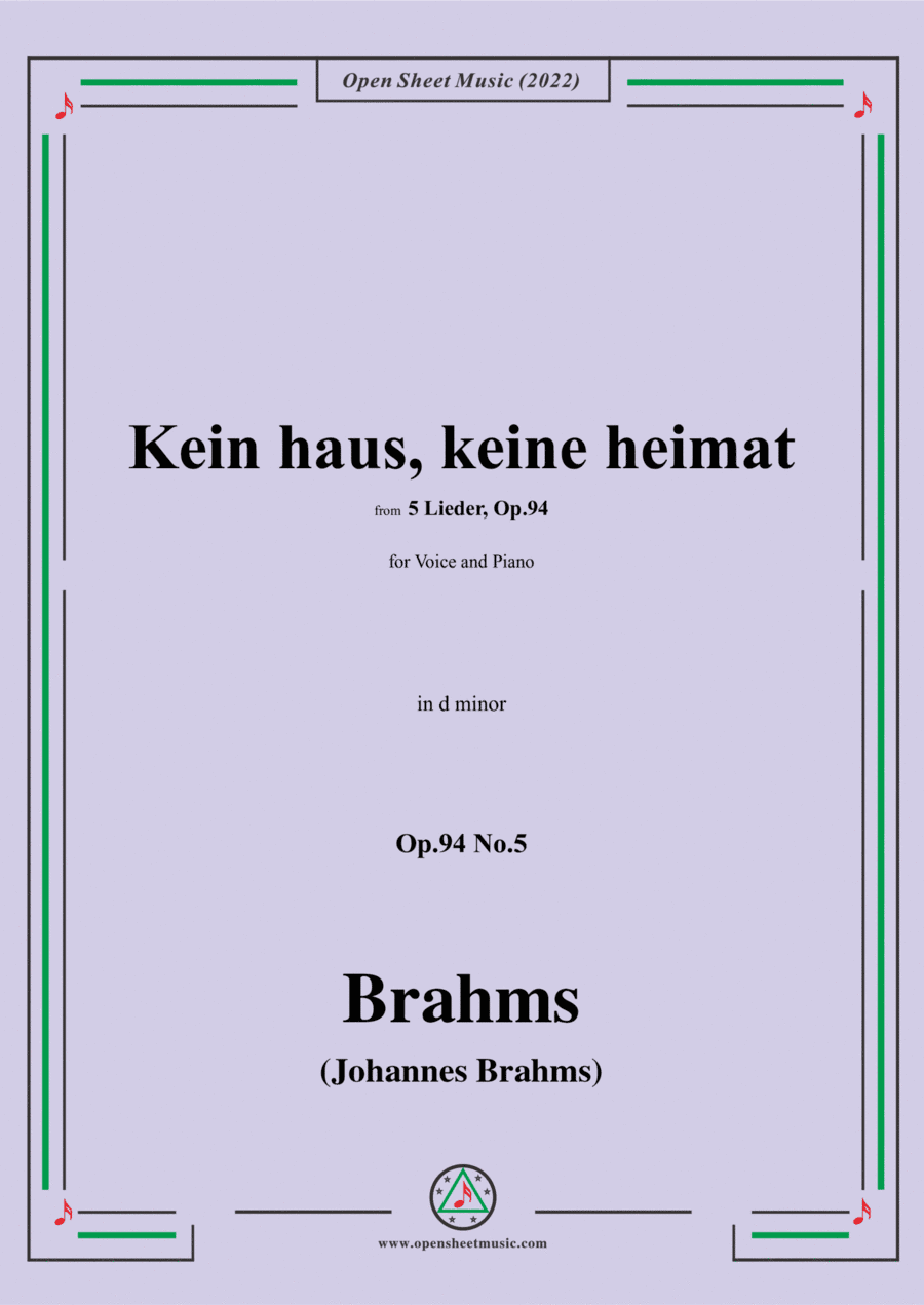 Brahms-Kein haus,keine heimat,Op.94 No.5 in d minor (arr. Open Cloud)