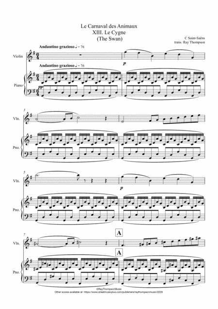 Saint-Saëns: Le Carnaval des Animaux  XIII. Le Cygne (The Swan) - violin and piano (arr. Ray Thompson)