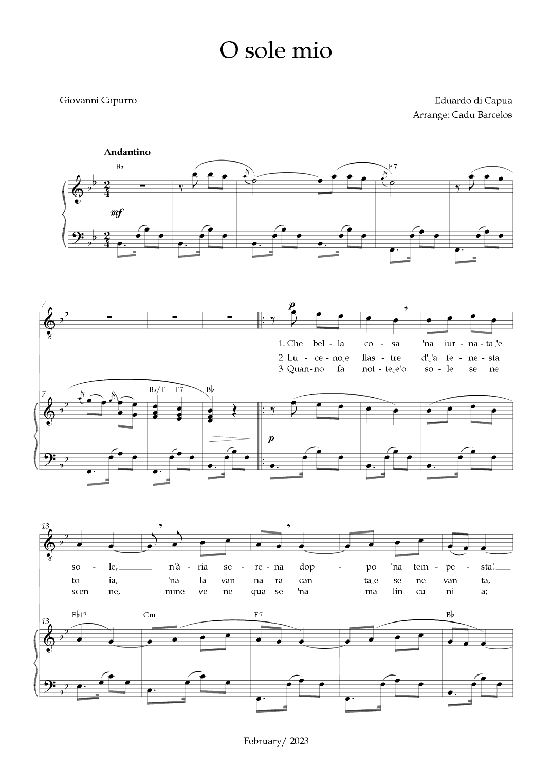 O Sole Mio (Eduardo di Capua) - Bb Major Chords (arr. Cadu Barcelos)